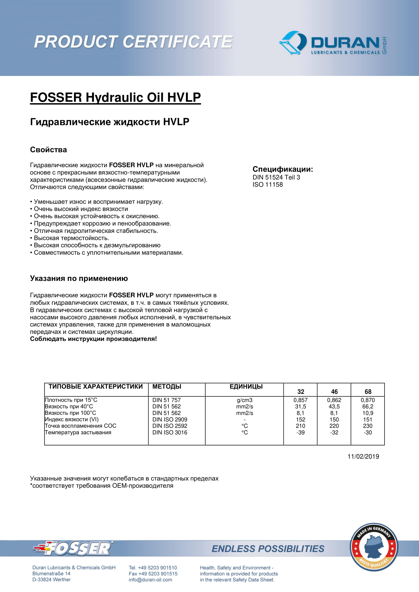 Товарний сертифікат Fosser Hydr HVLP